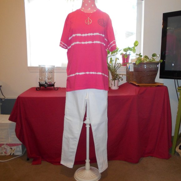 Aeropostale Tops - Aeropostale Crew T-Shirt L Tie Dye Hot Pink White